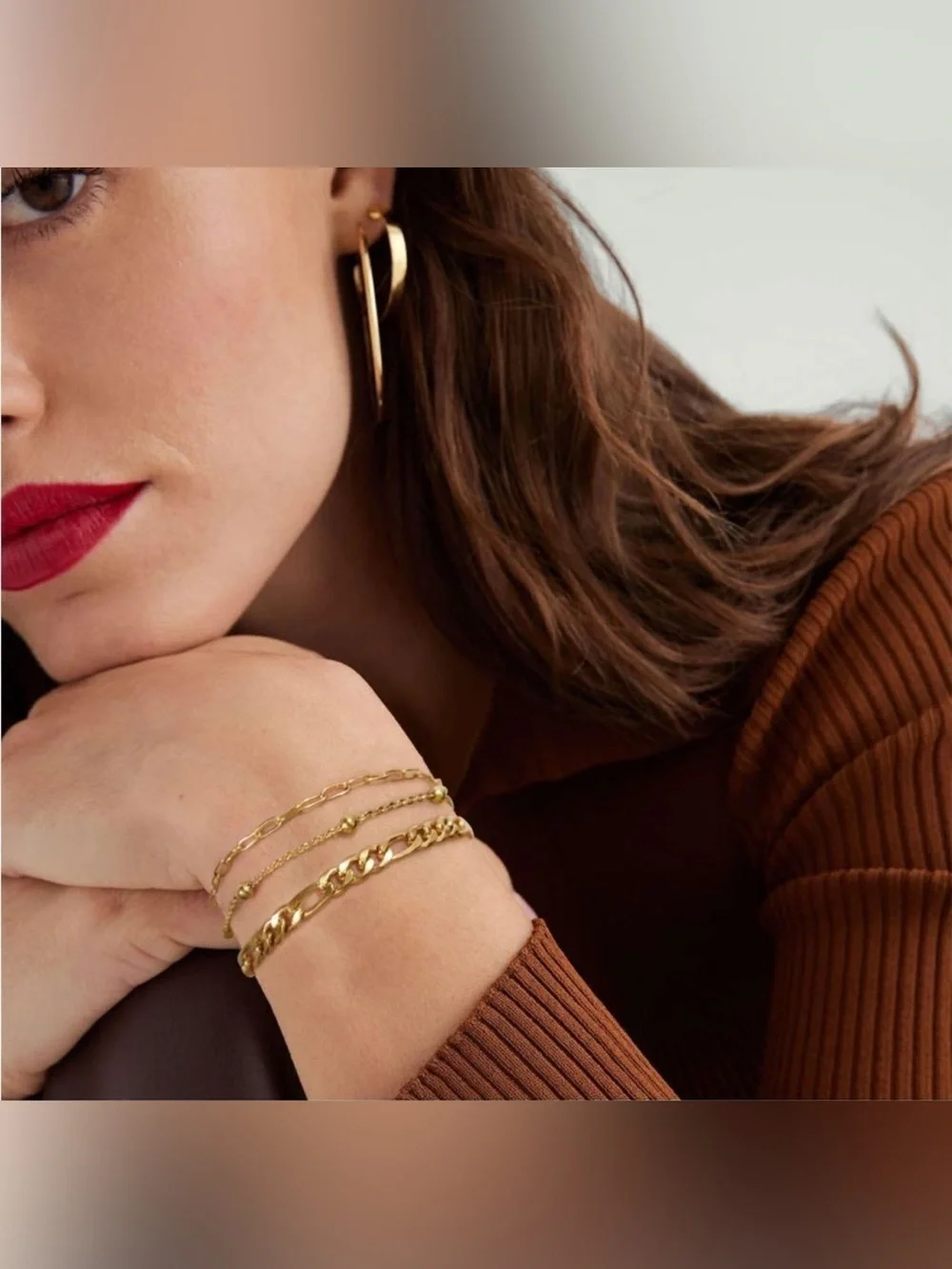 14k Gold Plated Figaro Chain Layered Bracelet